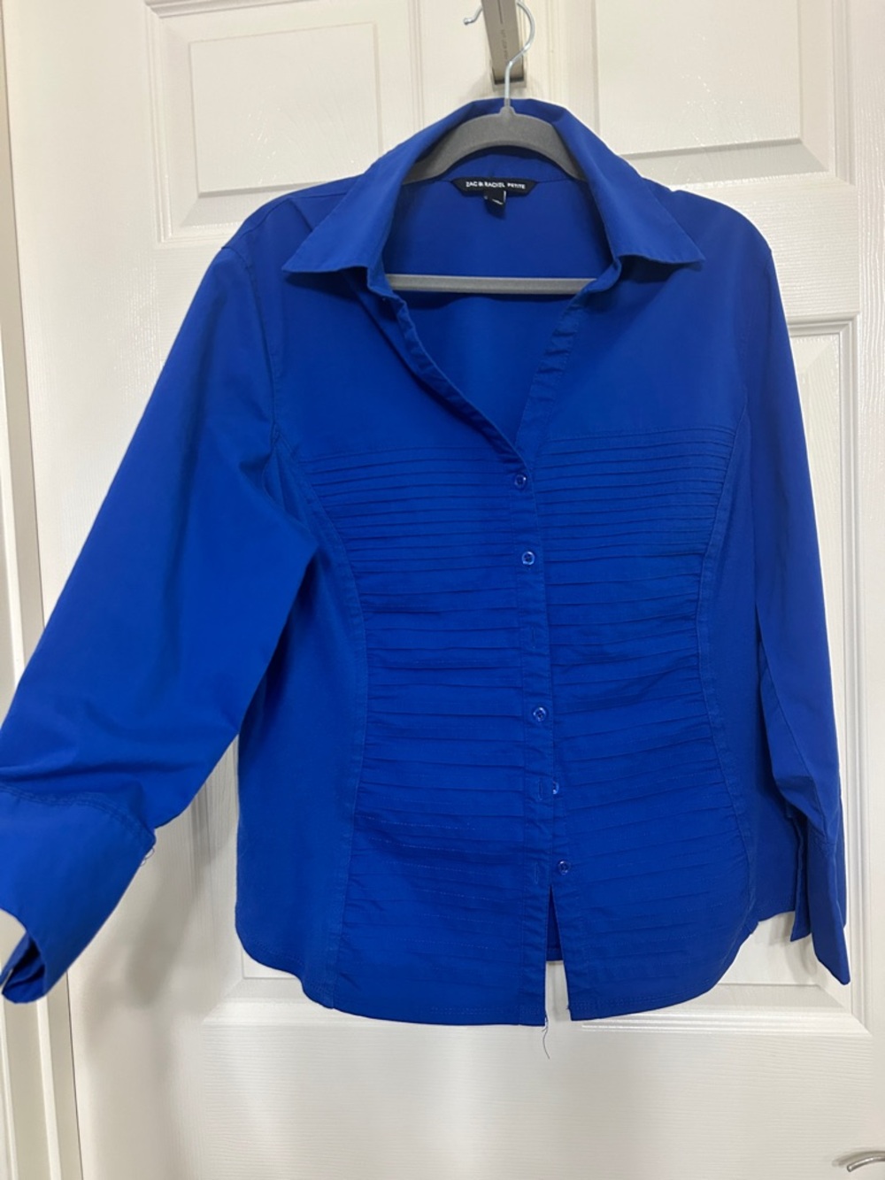 Zac & Rachel Royal Blue Pintuck Button-Down Shirt Slim Look Stitching Gorgeous